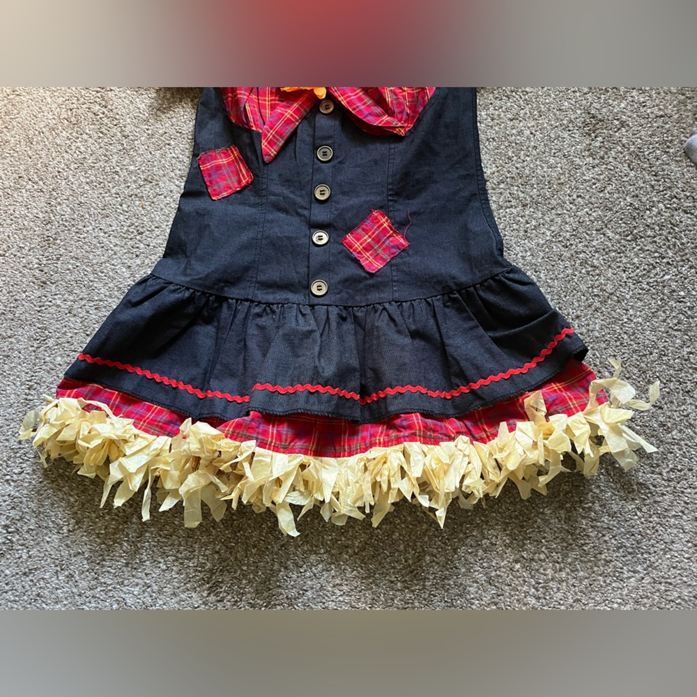 Spirit Halloween Scarecrow Sweetie Costume Set Hat & Dress Sexy Plaid & Denim - Picture 8 of 16